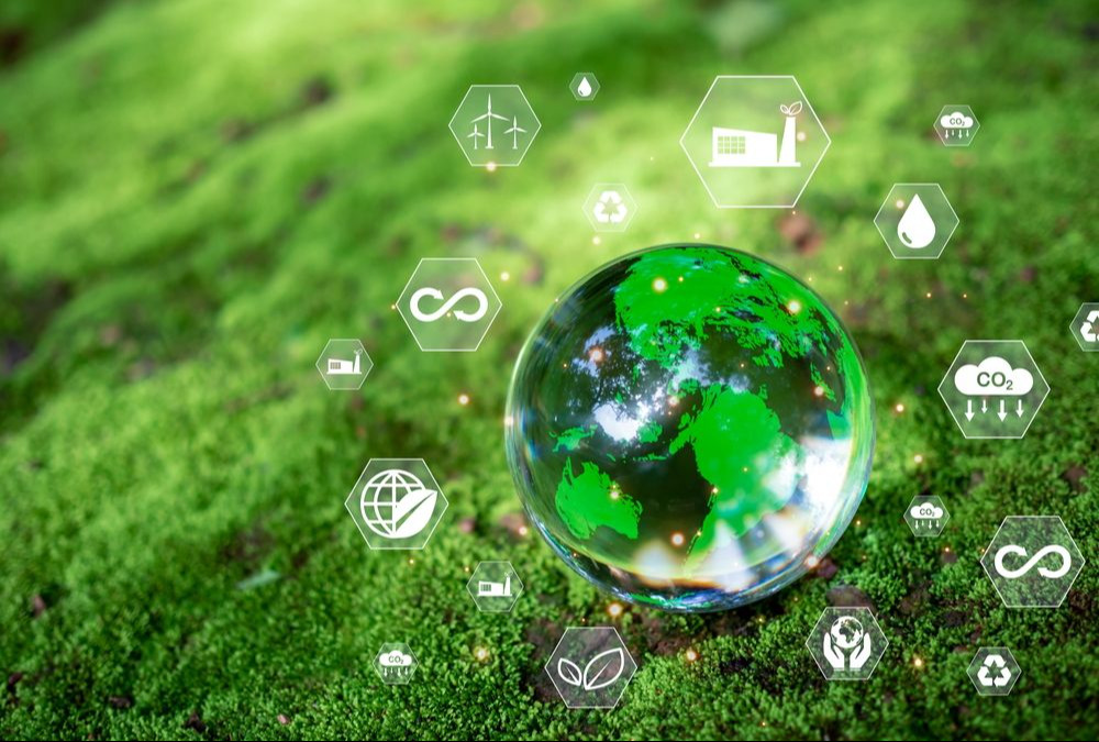 CO2 emission reduction concept, clean and friendly environment without carbon dioxide emissions. Planting trees to reduce CO2 emissions