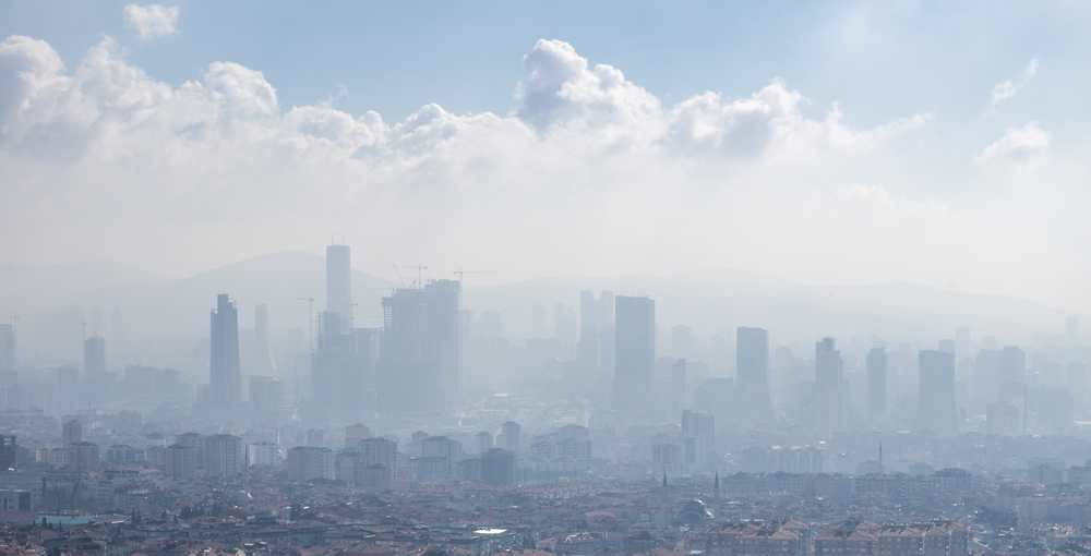 Misty view of Ataşehir One of the districts with the most intense construction in Istanbul, there are financial city and high-rise housing projects under construction in the region.